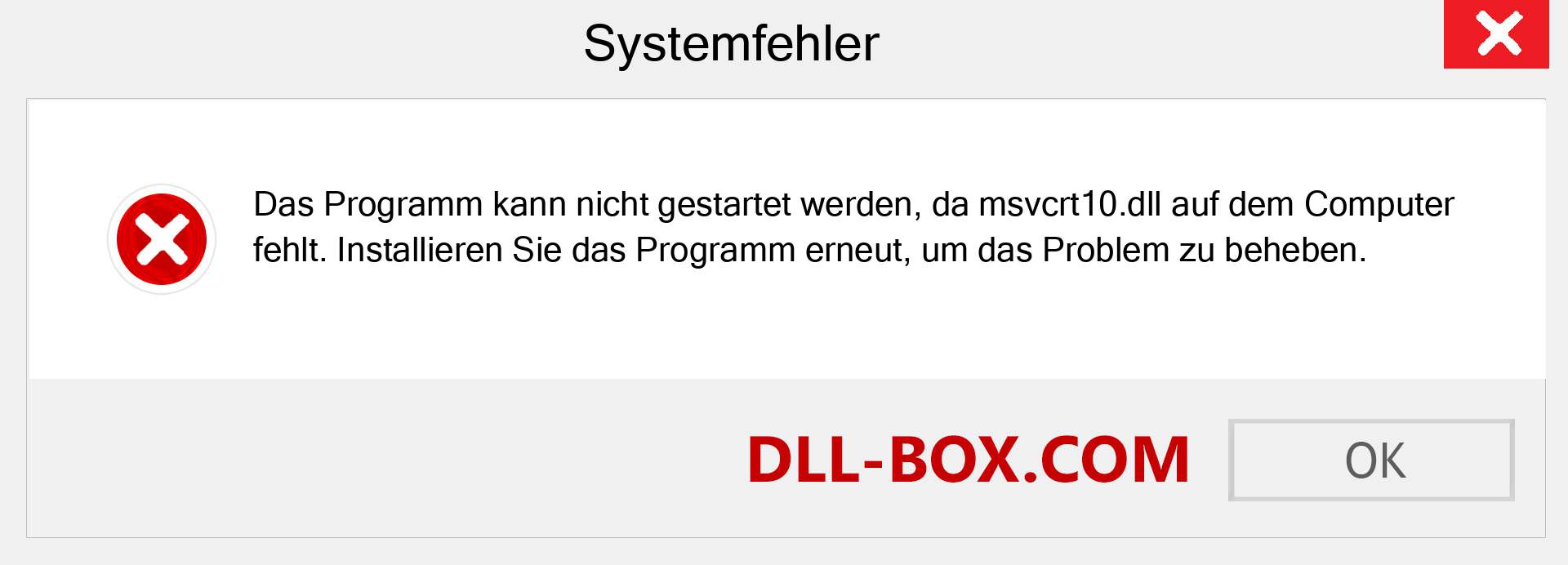 msvcrt10.dll-Datei fehlt?. Download für Windows 7, 8, 10 - Fix msvcrt10 dll Missing Error unter Windows, Fotos, Bildern